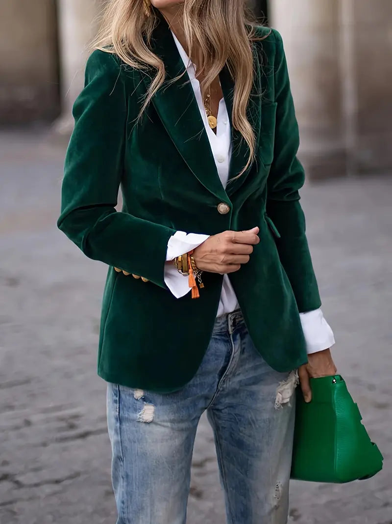 Aveline Tailored Velvet Single-Breasted Blazer