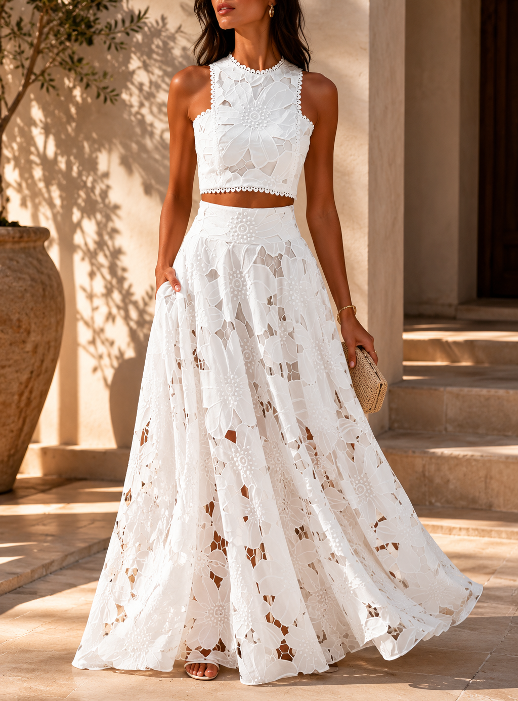 Set gonna maxi con fiori in pizzo senza maniche Aveline