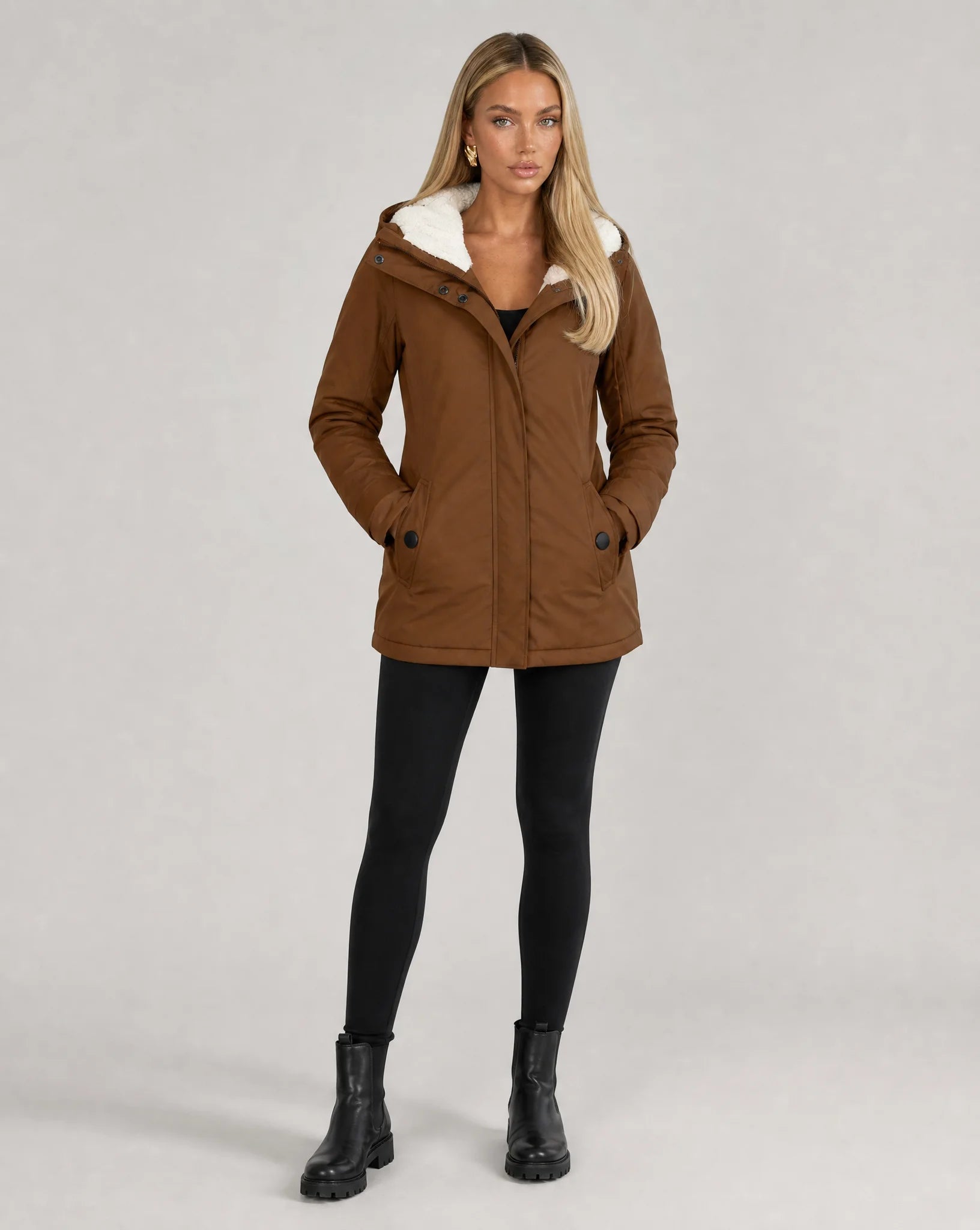 Aveline Waterproof Sherpa-Lined Hooded Rain Jacket