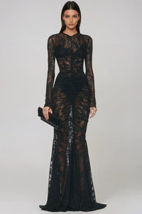 Avelisse Long Sleeve Lace Sculpt Maxi Dress