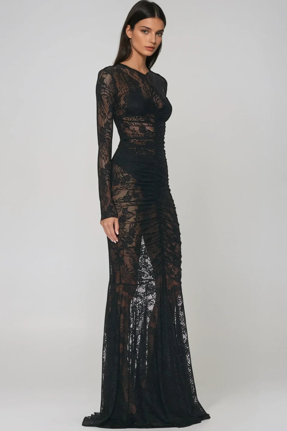 Avelisse Long Sleeve Lace Sculpt Maxi Dress