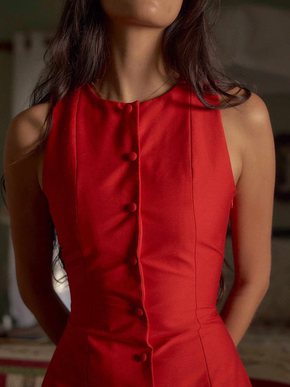 Avery Button Front Sleeveless Mini Dress