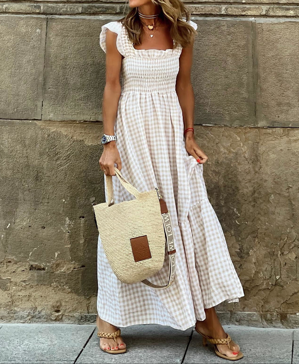 Avery Ruffle Sleeve Plaid Midi Dress