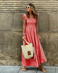 Avery Ruffle Sleeve Plaid Midi Dress