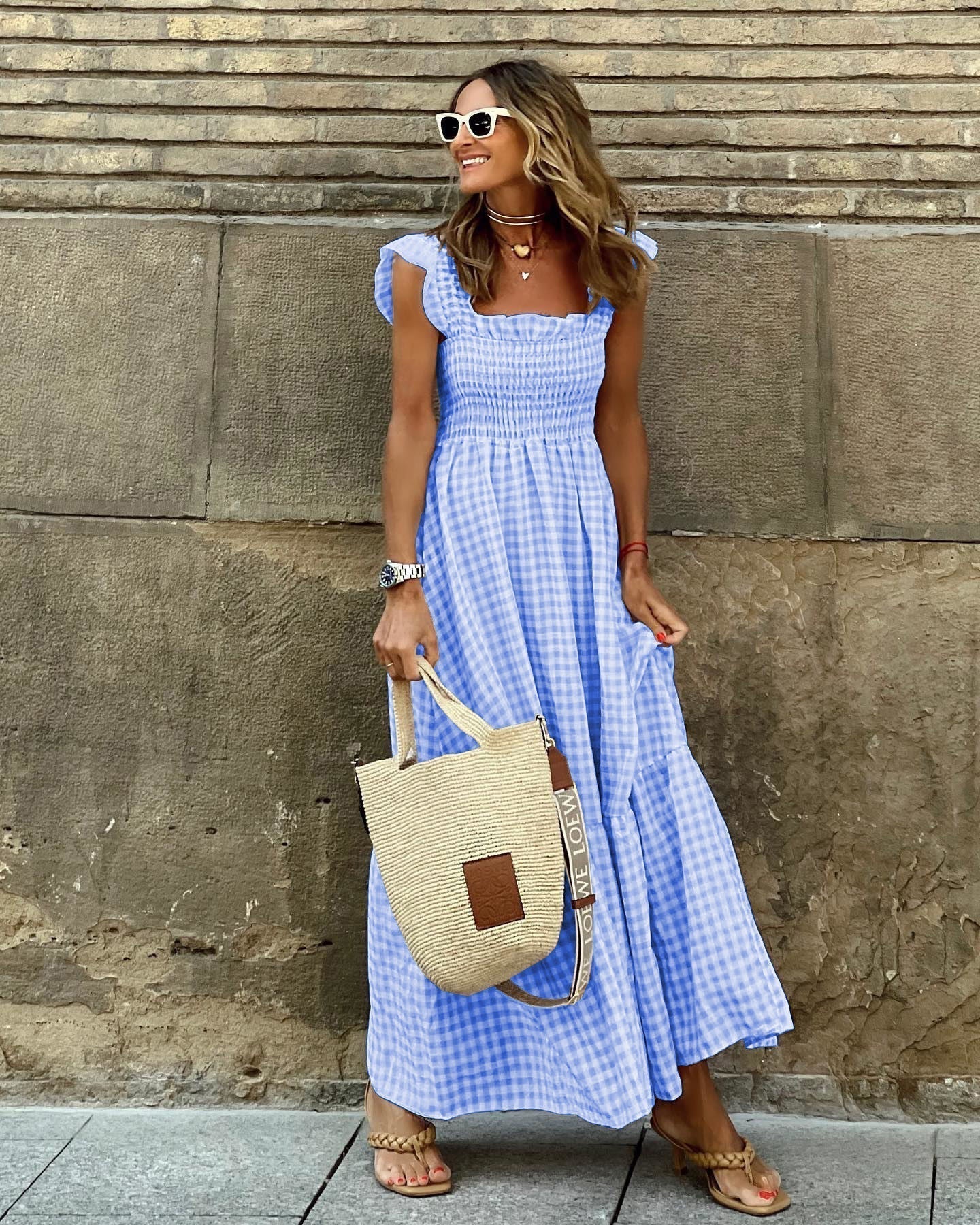 Avery Ruffle Sleeve Plaid Midi Dress