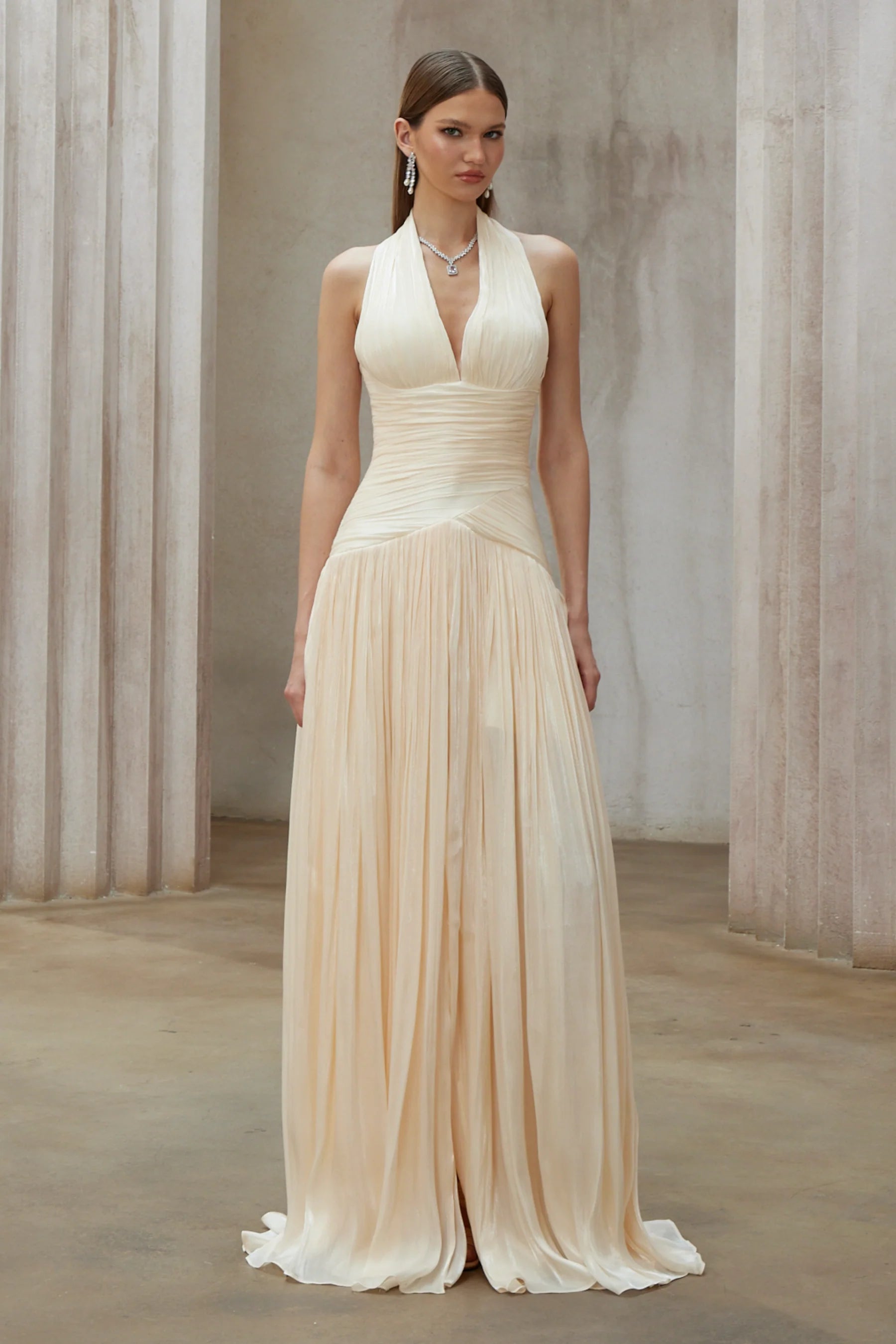 Avirelle Flowing Pleated Evening Maxi Dress