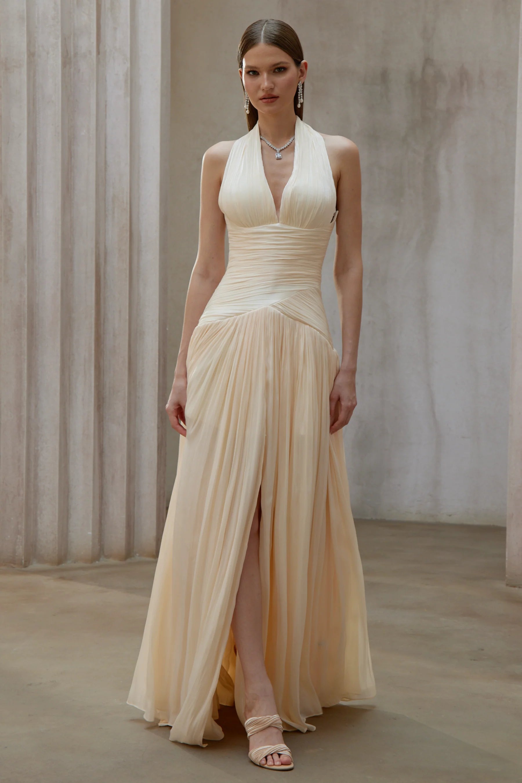 Avirelle Flowing Pleated Evening Maxi Dress