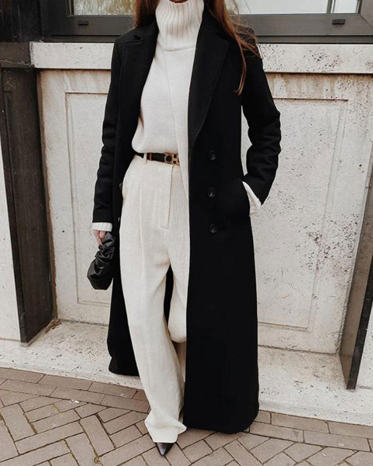 Black Button Long Coat 2