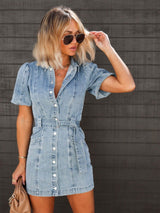 Brielle - Belted Button-Front Denim Mini Dress 4