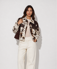Calista Statement Cow-Print Boxy Denim Jacket