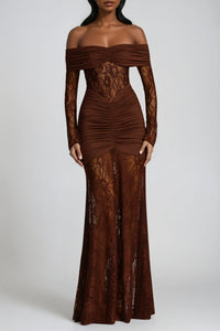 Camila Ruched Lace Maxi Dress