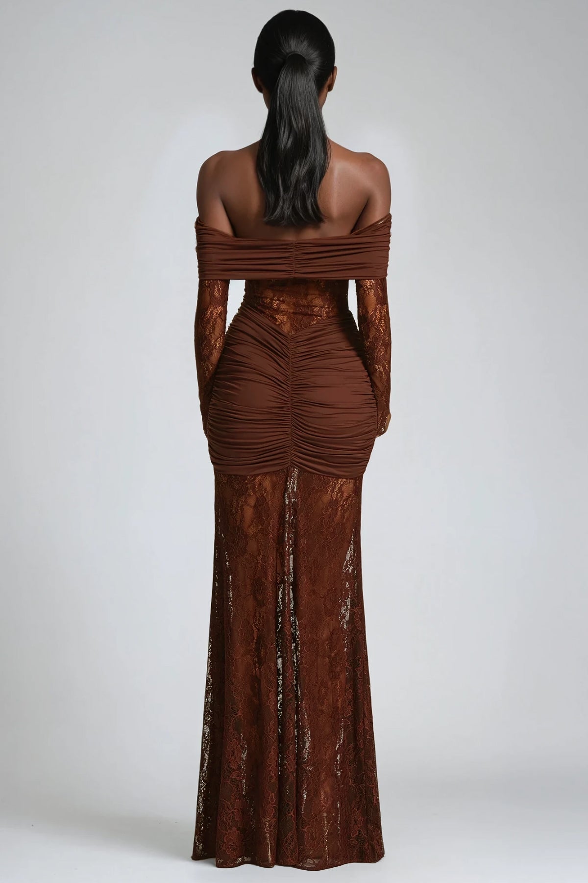 Camila Ruched Lace Maxi Dress