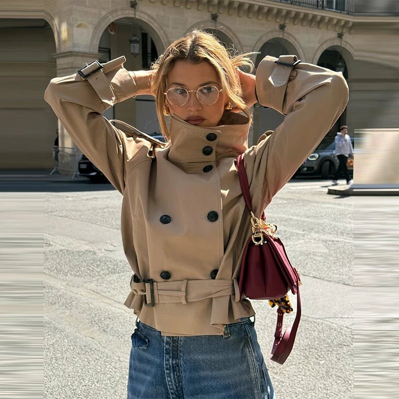 Camille Cropped Double-Breasted Trench Jacket