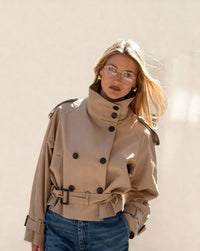 Camille Cropped Double-Breasted Trench Jacket