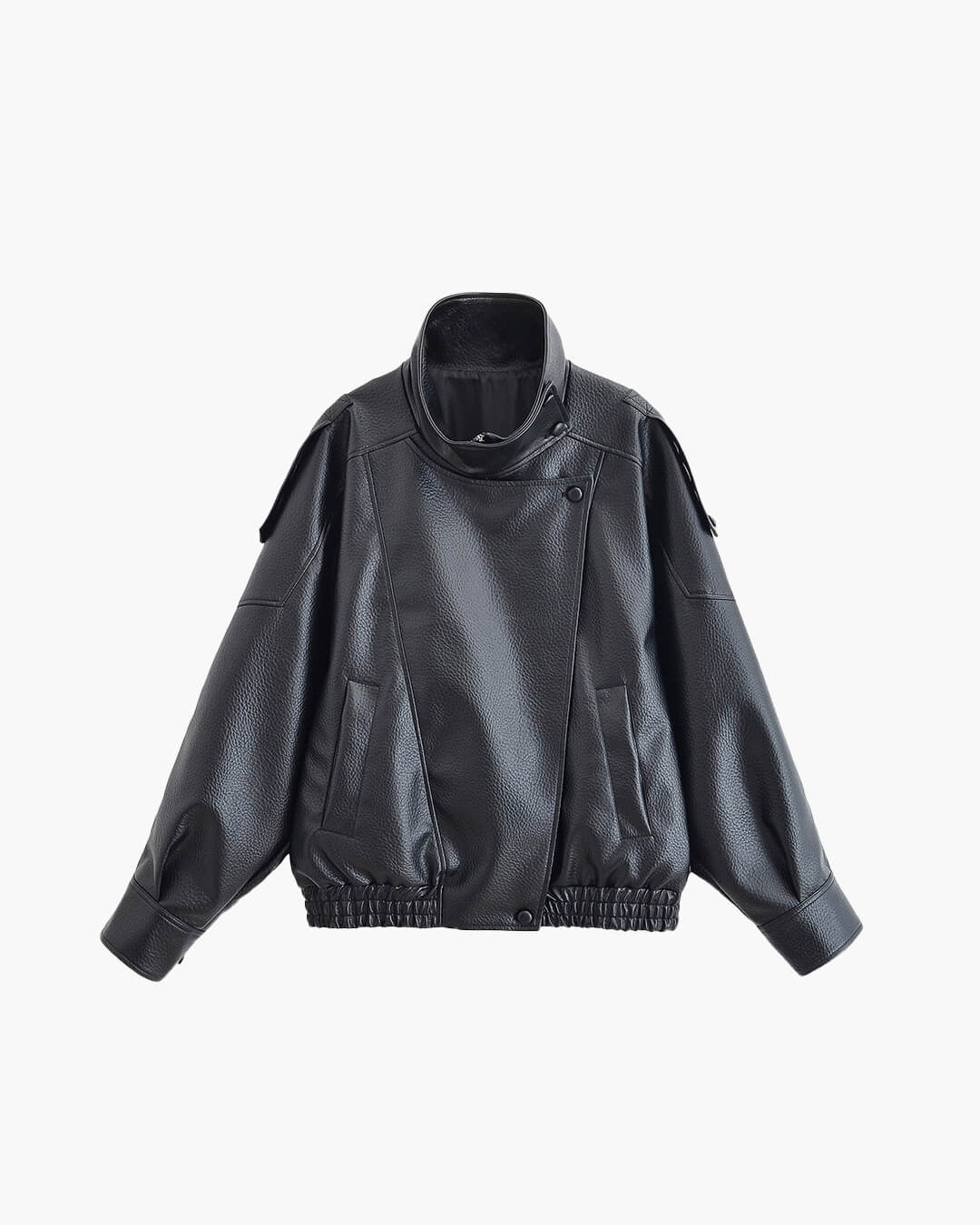 Maeve Asymmetrical High-Neck Faux-Leather Jacket