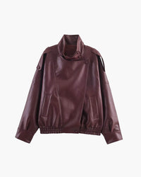 Maeve Asymmetrical High-Neck Faux-Leather Jacket