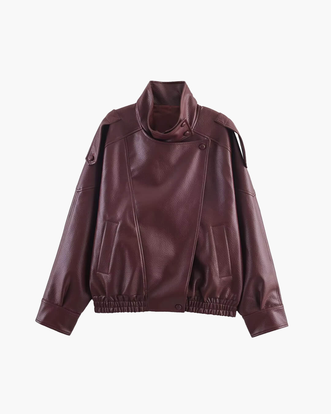 Maeve Asymmetrical High-Neck Faux-Leather Jacket