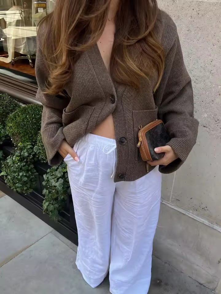 Celestia Relaxed V-Neck Knit Cardigan