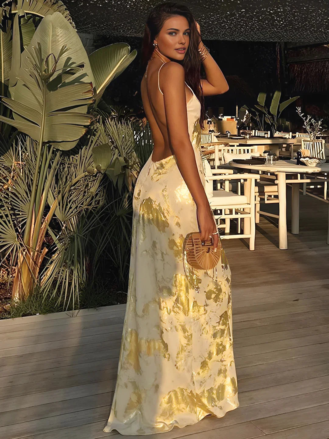 Celestielle Backless Satin Slip Maxi Dress