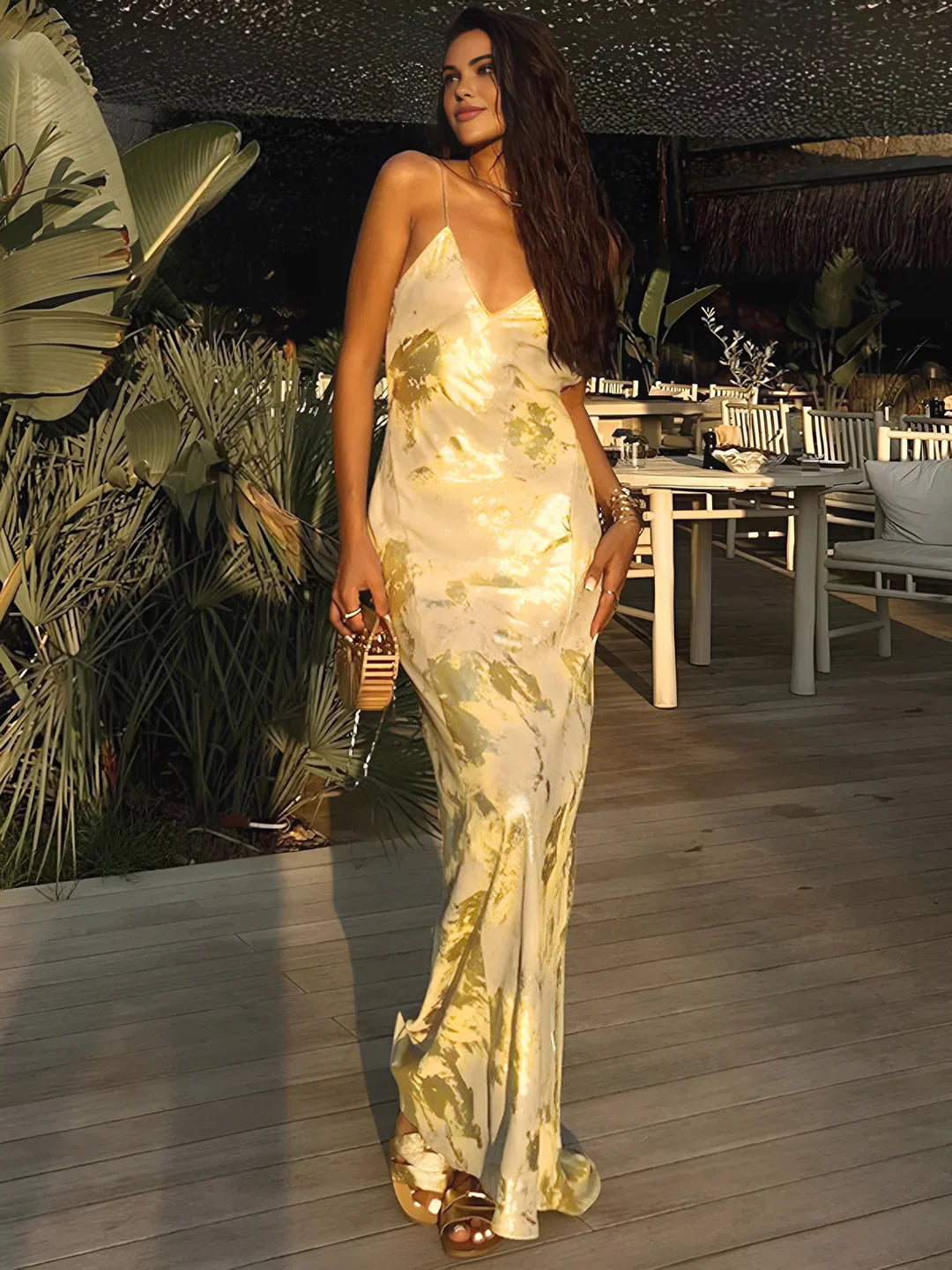 Celestielle Backless Satin Slip Maxi Dress