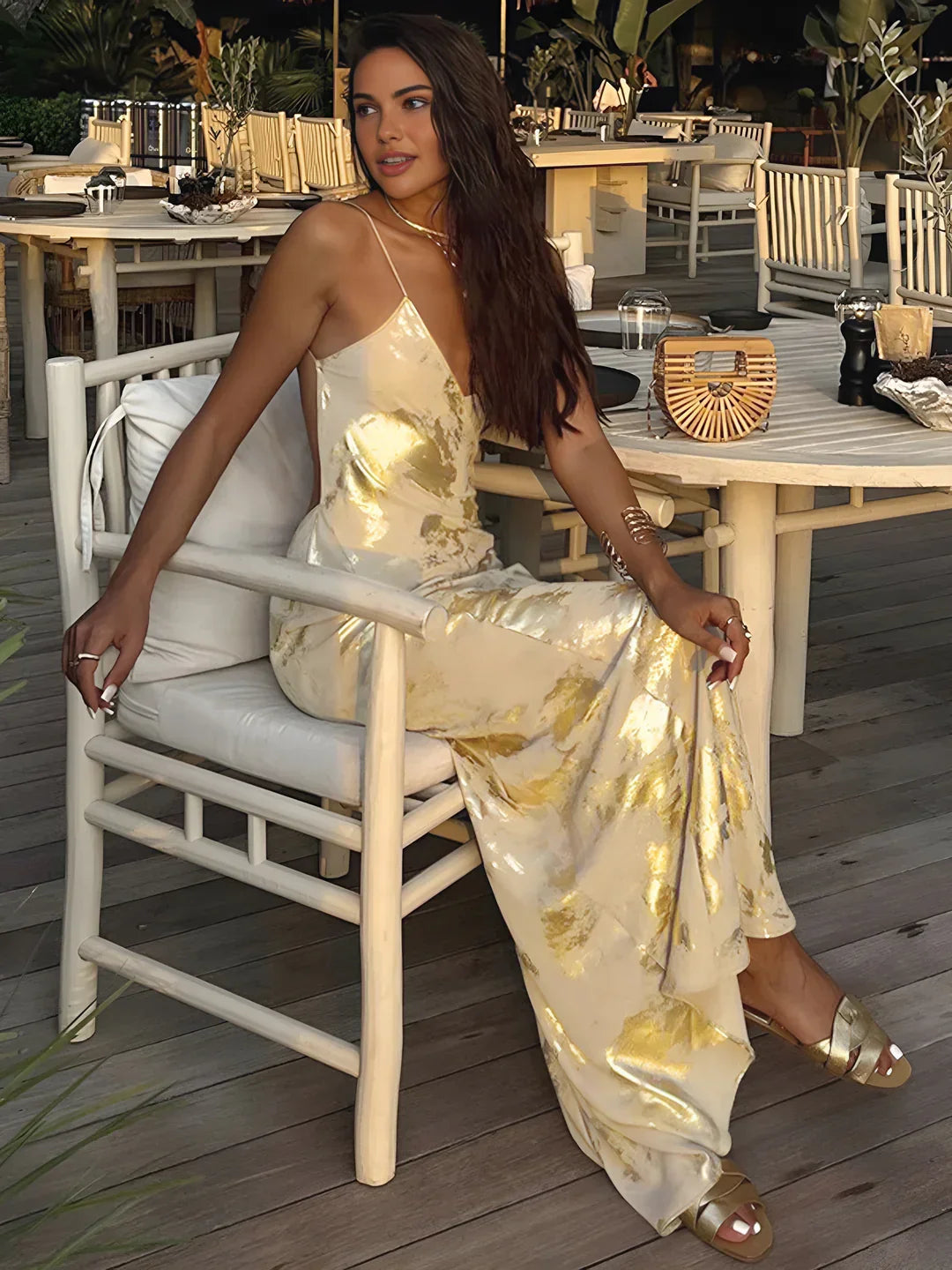 Celestielle Backless Satin Slip Maxi Dress