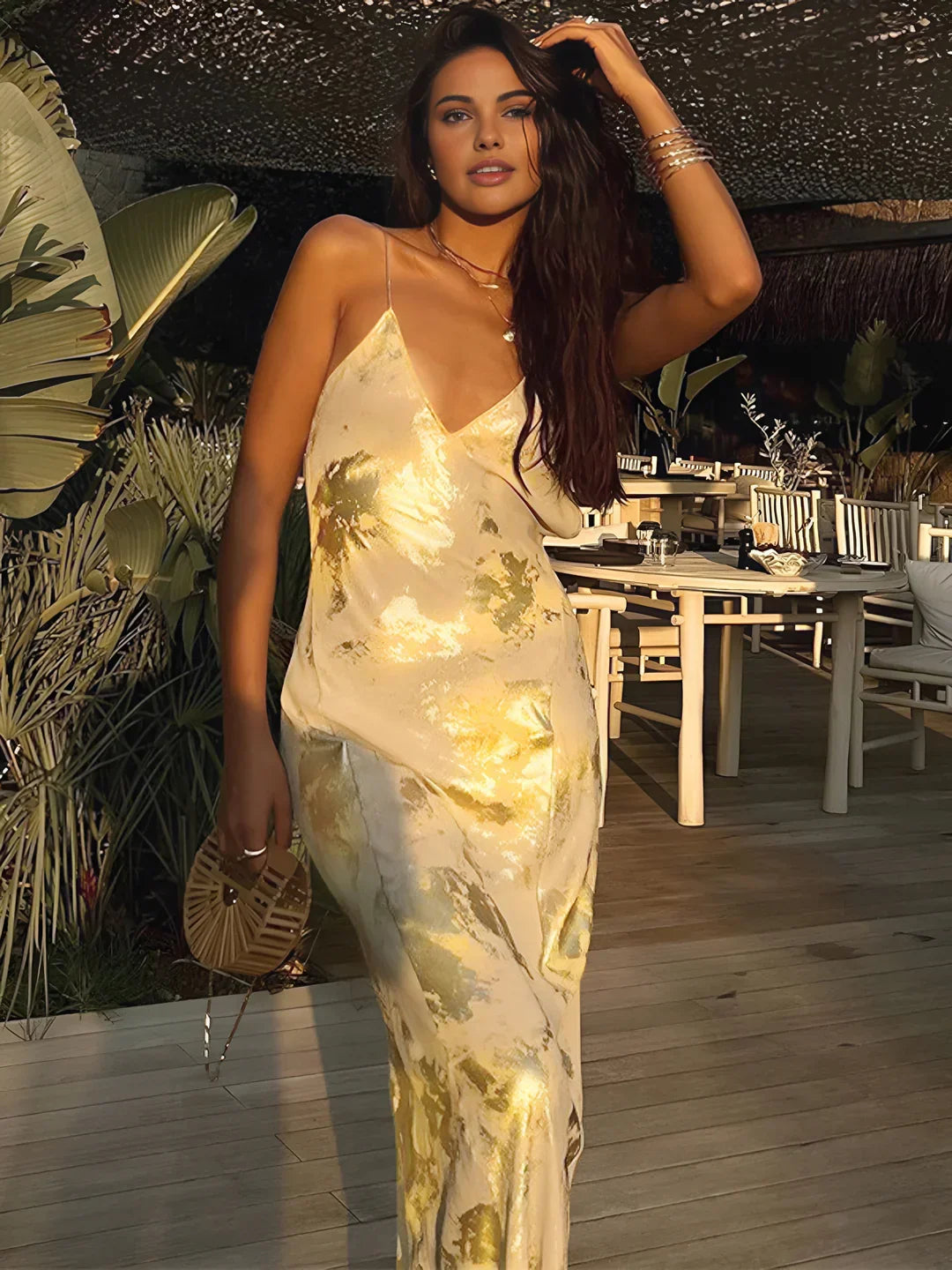 Celestielle Backless Satin Slip Maxi Dress