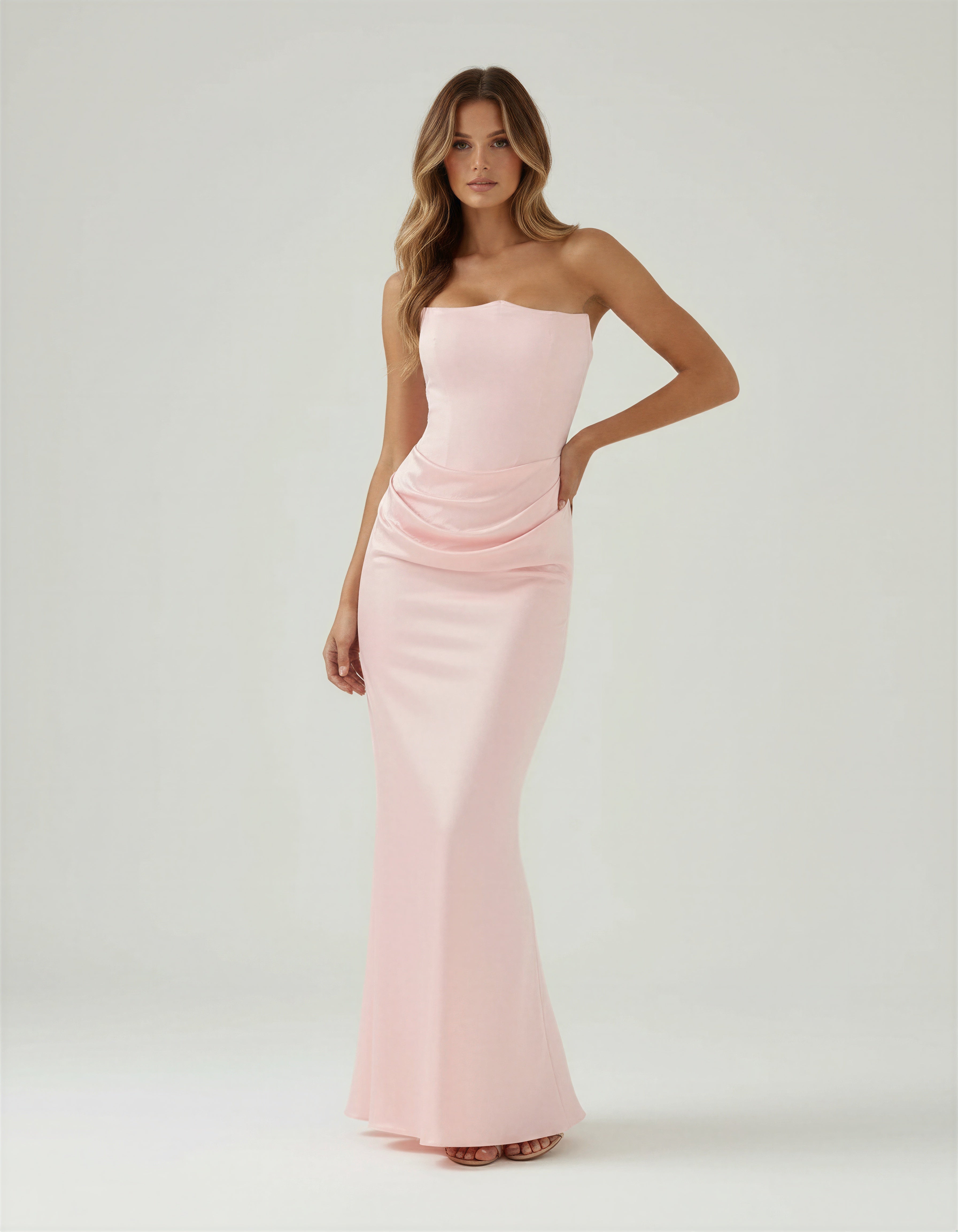 Celestielle Draped Satin Evening Maxi Dress