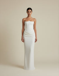 Celestielle Draped Satin Evening Maxi Dress
