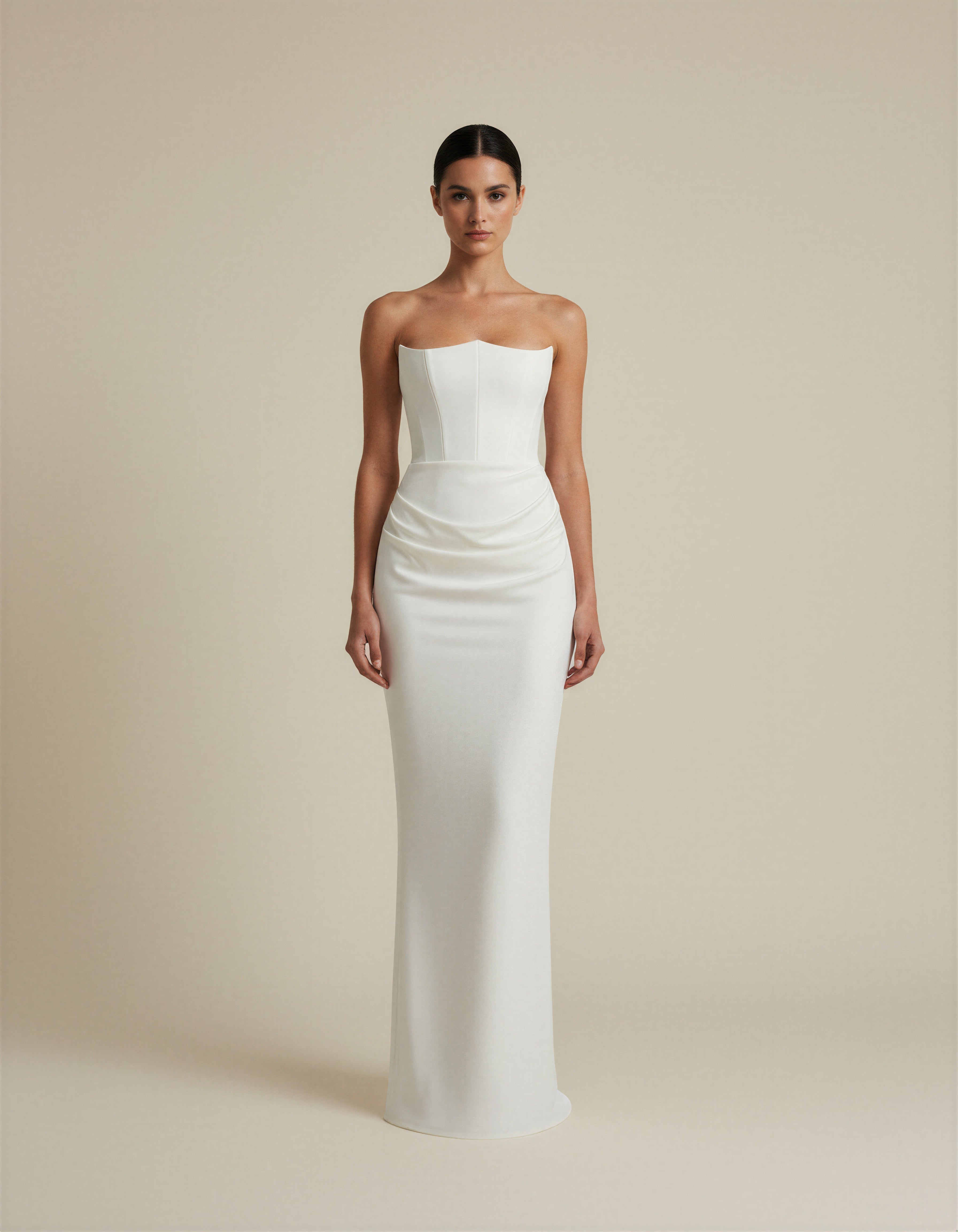 Celestielle Draped Satin Evening Maxi Dress