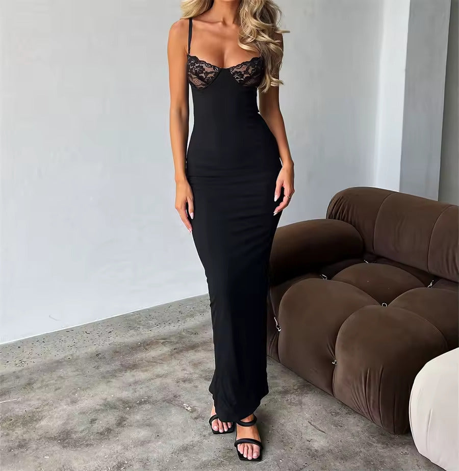 Celestielle Sculpted Lace Evening Maxi Dress