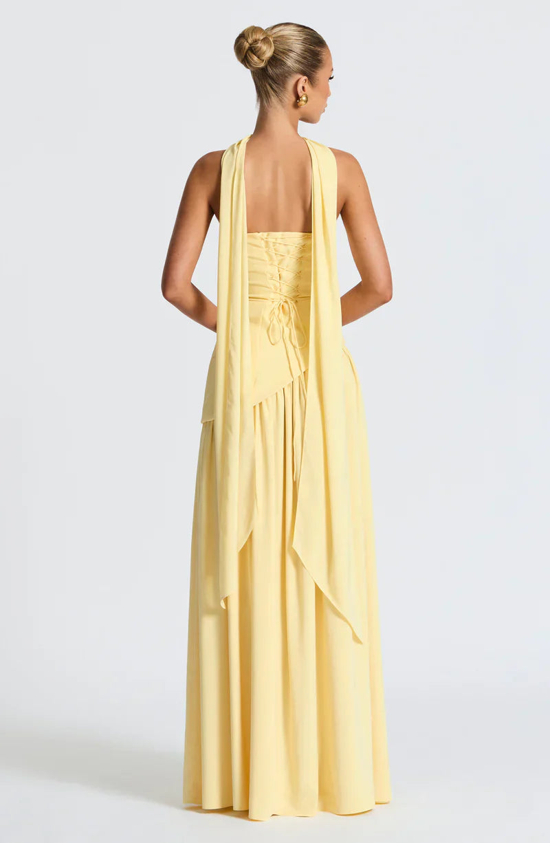 Celestine Draped Split Evening Maxi Dress