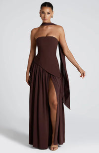 Celestine Draped Split Evening Maxi Dress