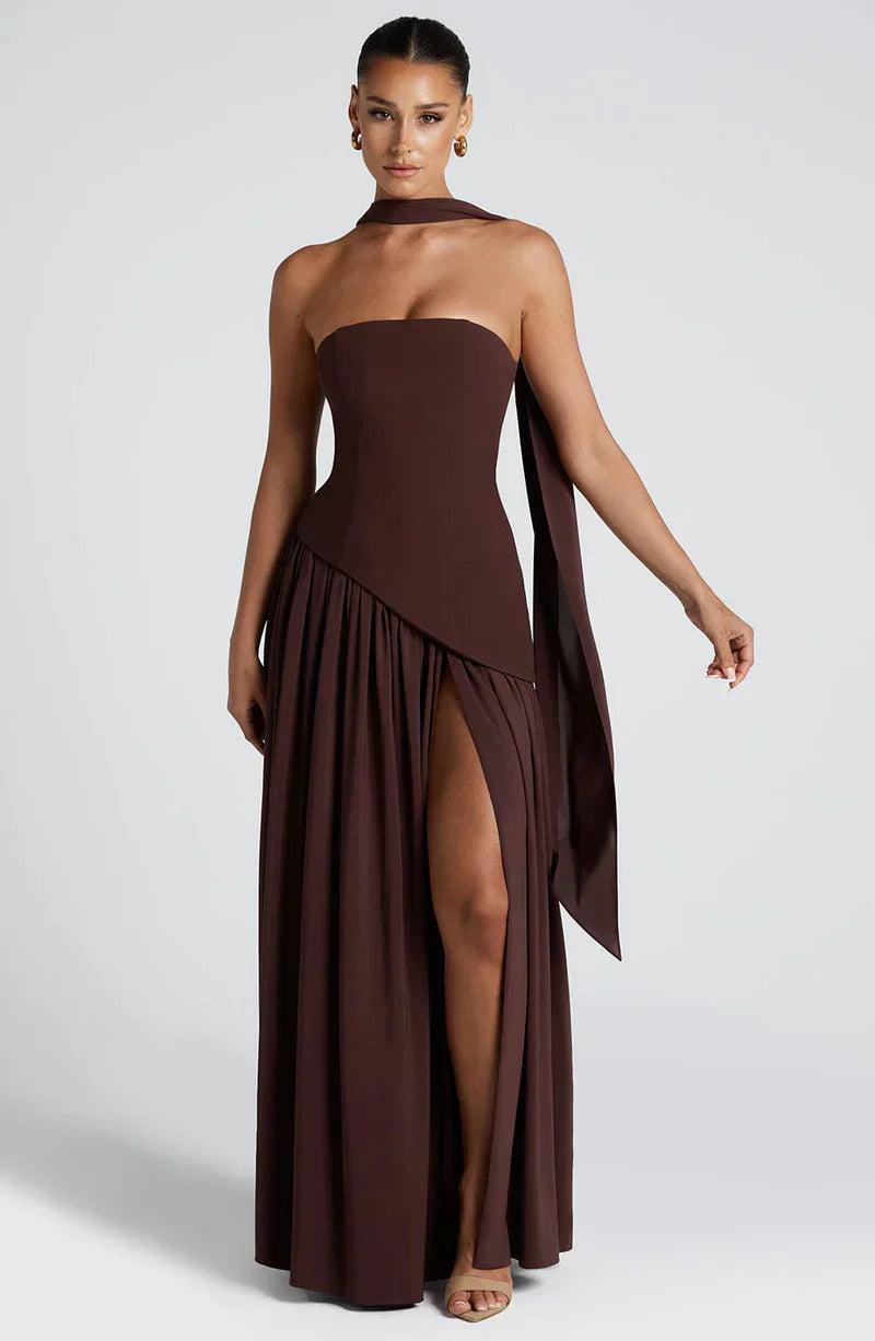 Celestine Draped Split Evening Maxi Dress