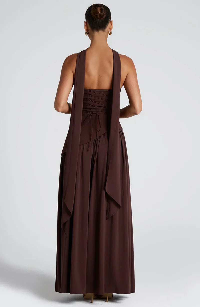 Celestine Draped Split Evening Maxi Dress