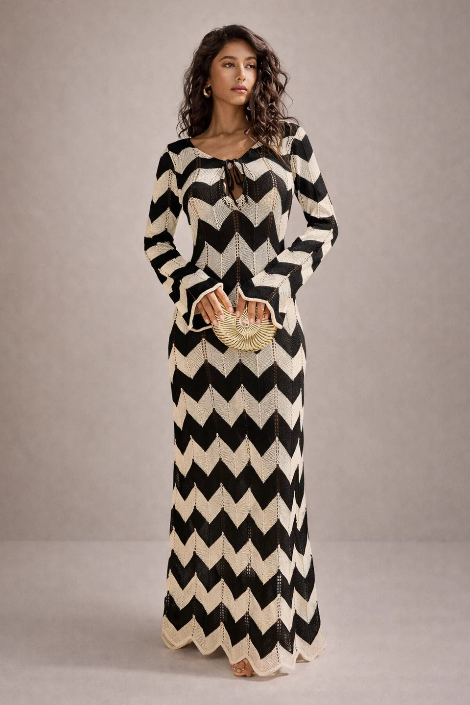 Celestine Knit Maxi Dress Lace Up Detail Flowing Fit