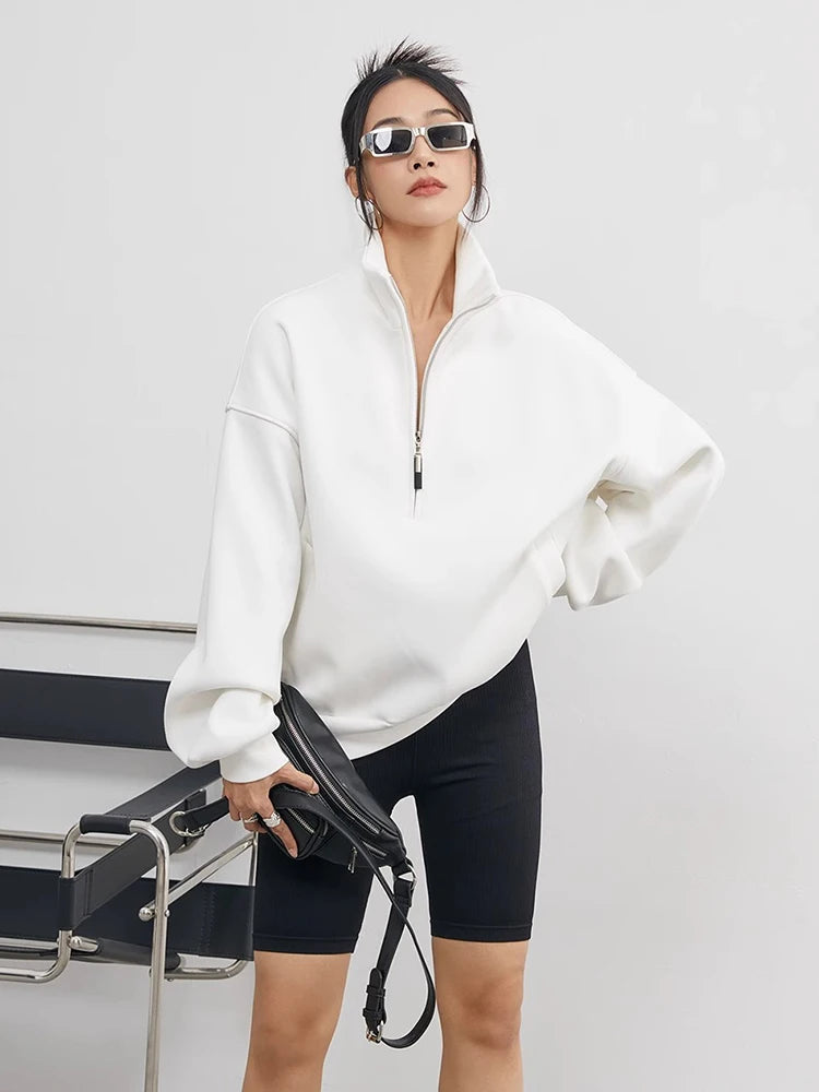 Claire Oversized Half-Zip Funnel-Neck Sweatshirt