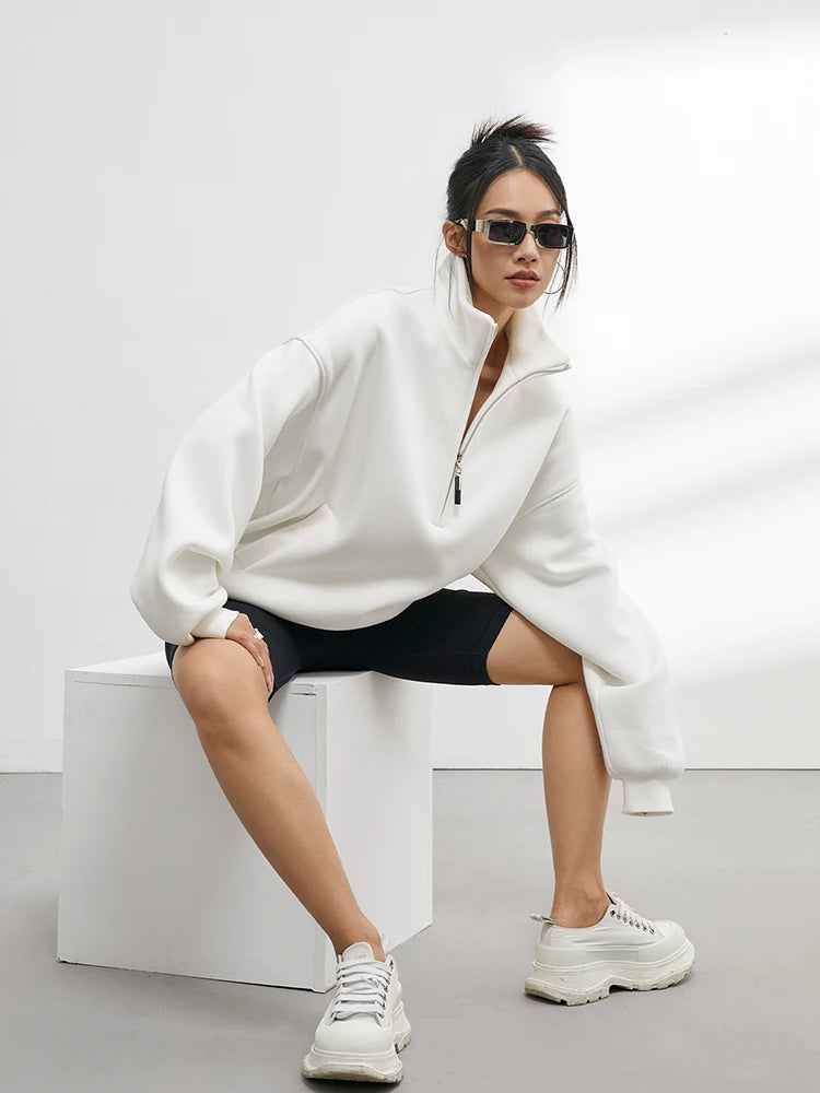 Claire Oversized Half-Zip Funnel-Neck Sweatshirt