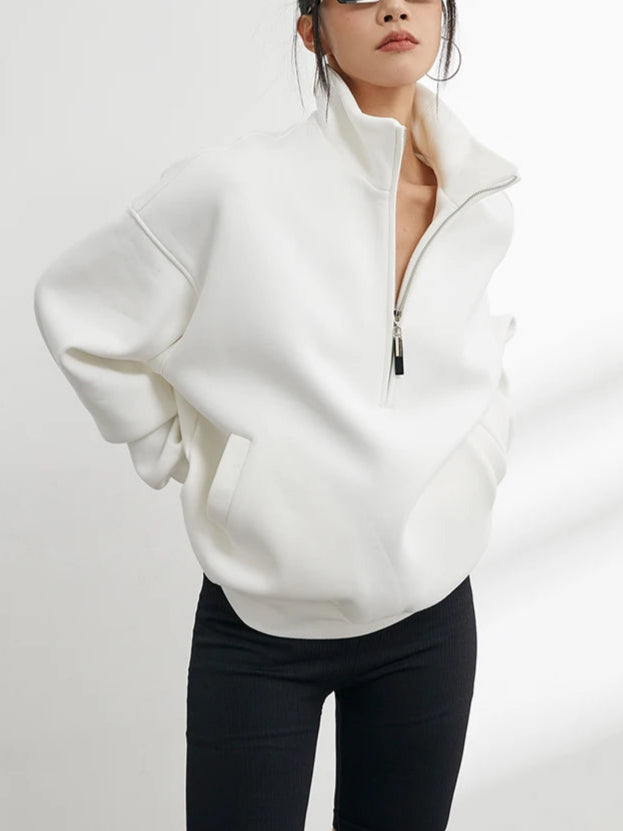Claire Oversized Half-Zip Funnel-Neck Sweatshirt