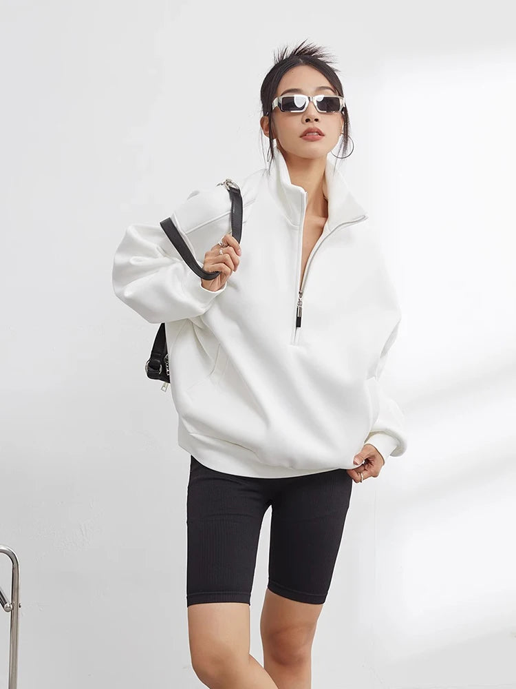 Claire Oversized Half-Zip Funnel-Neck Sweatshirt