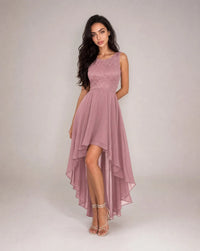 Clara Lace-Bodice High-Low Chiffon Dress