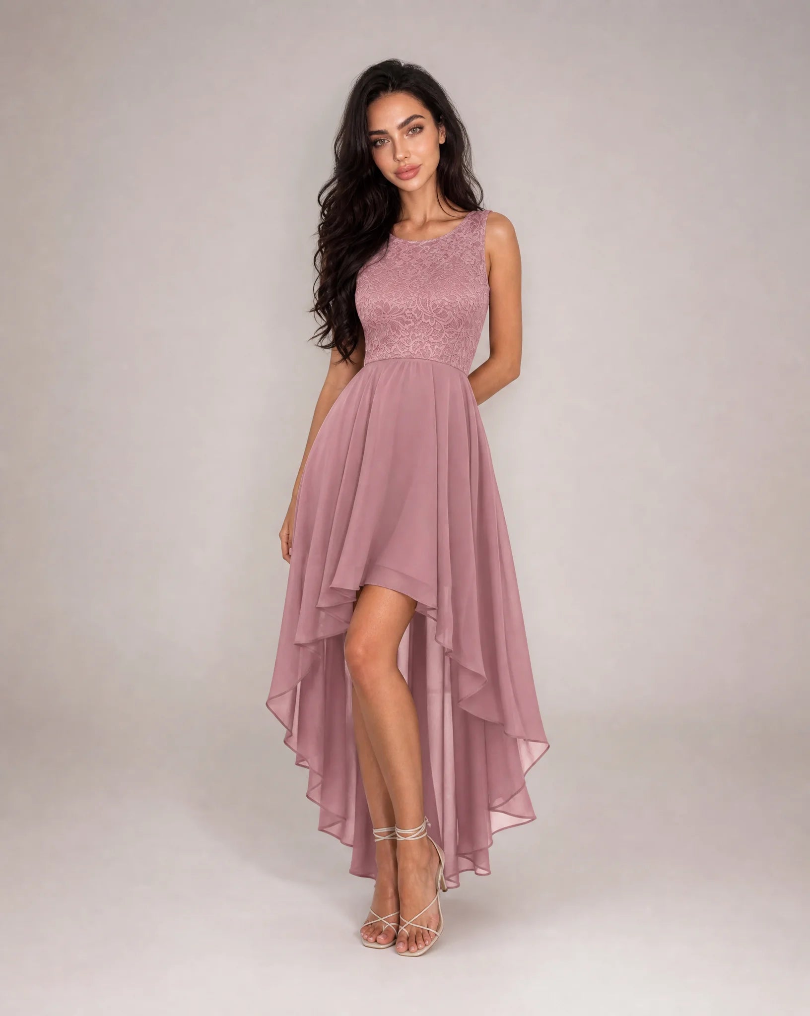 Clara Lace-Bodice High-Low Chiffon Dress