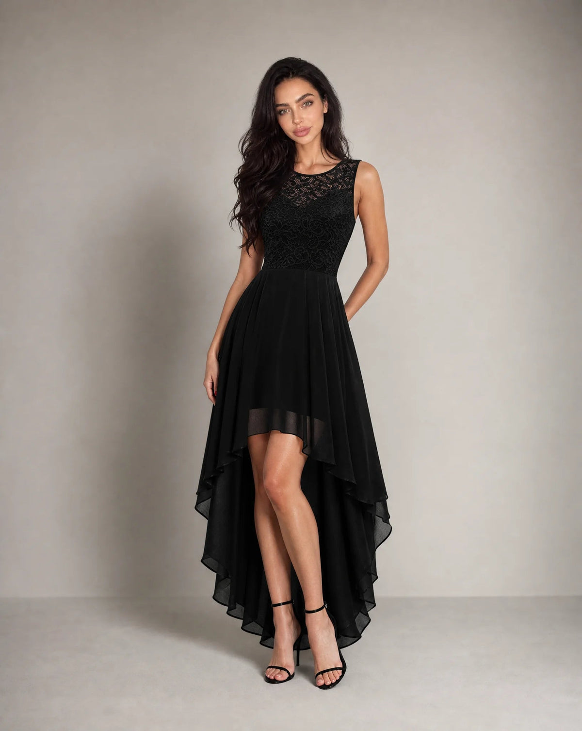 Clara Lace-Bodice High-Low Chiffon Dress