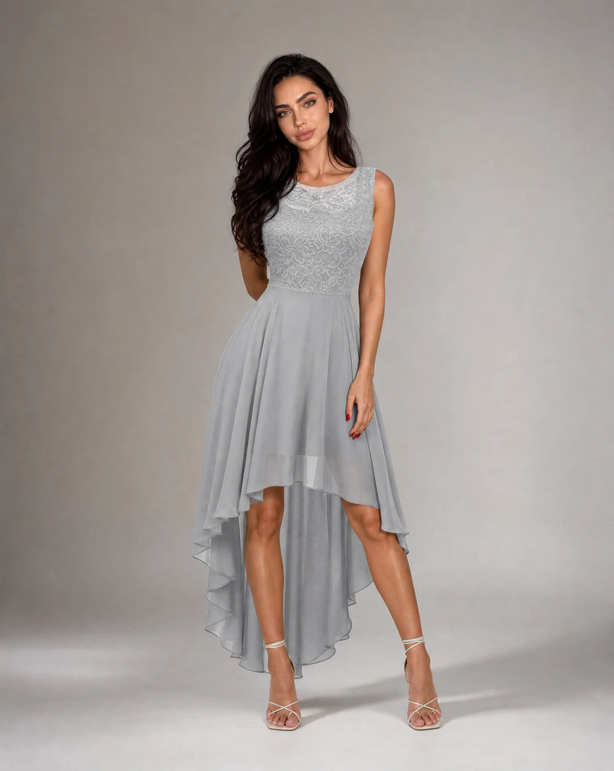 Clara Lace-Bodice High-Low Chiffon Dress