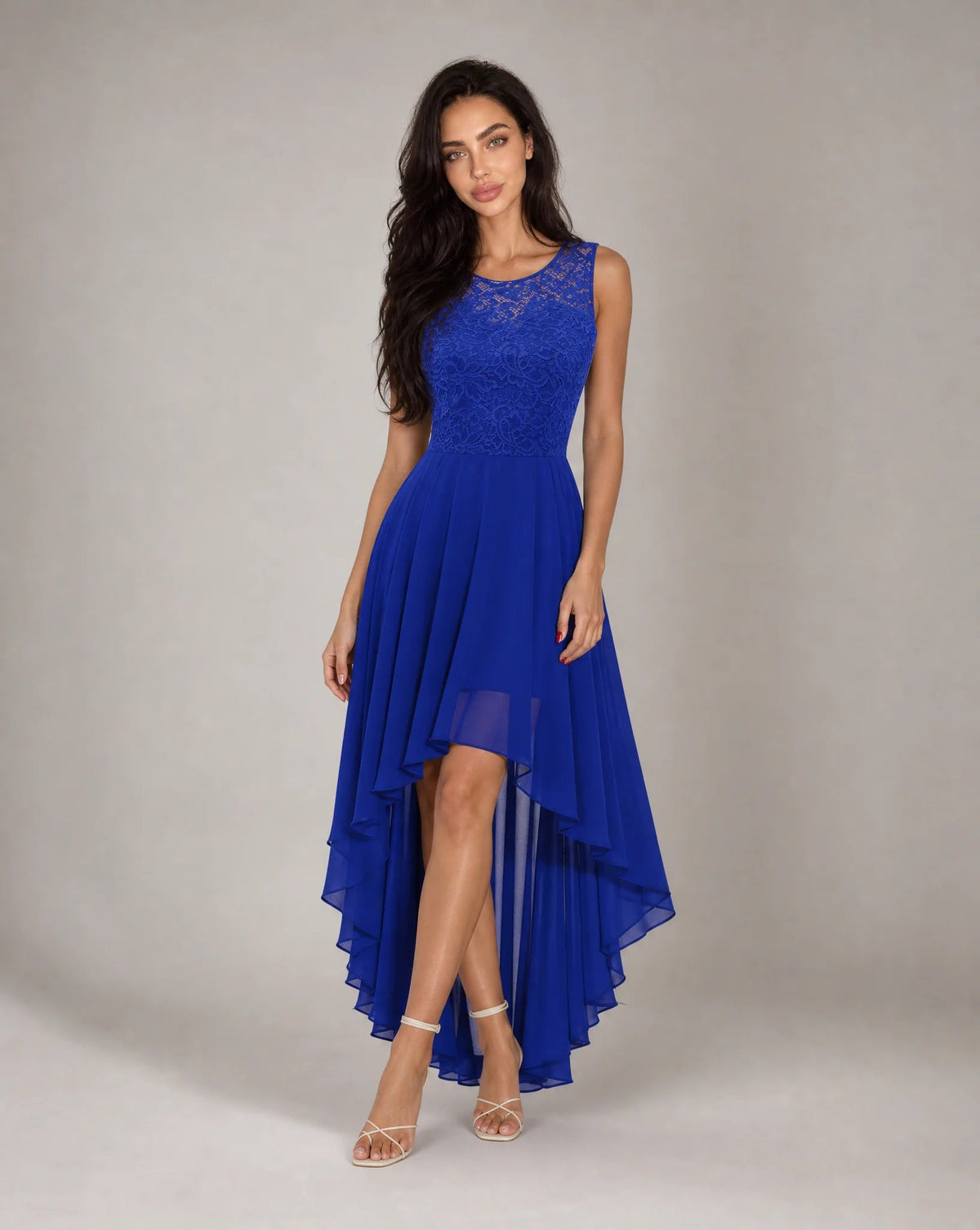 Clara Lace-Bodice High-Low Chiffon Dress
