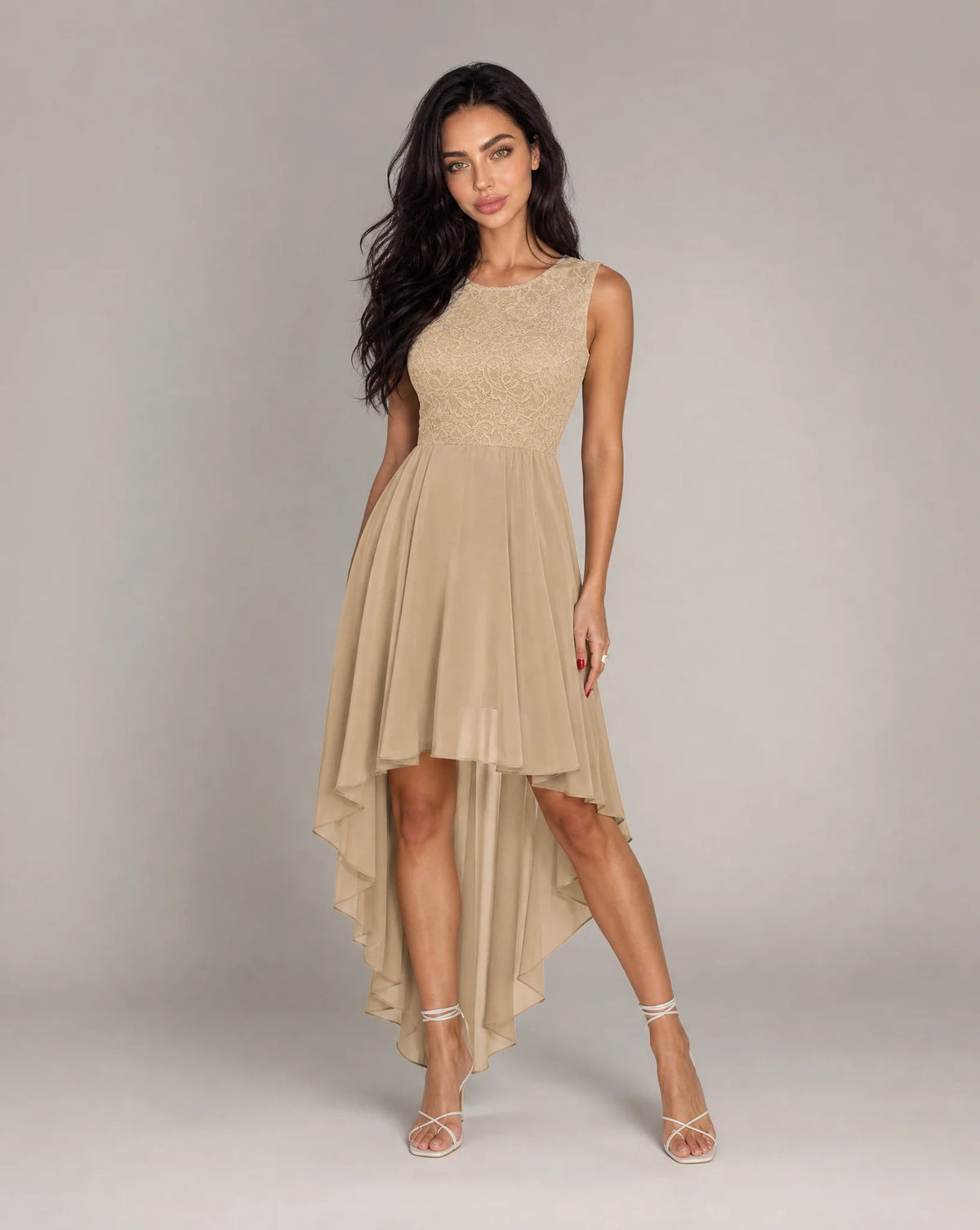Clara Lace-Bodice High-Low Chiffon Dress