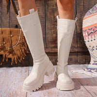 Clara Lug-Sole Knee-High Faux Leather Boots