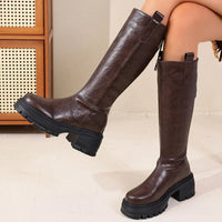 Clara Lug-Sole Knee-High Faux Leather Boots