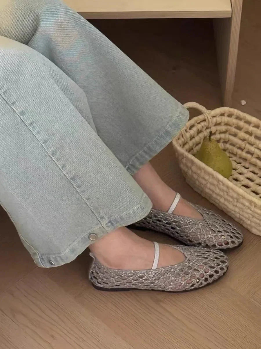 Clara Metallic Woven Mary Jane Flats
