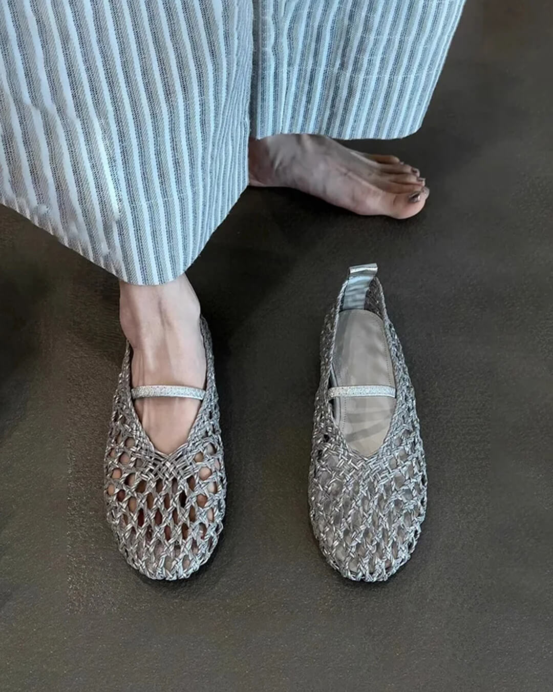 Clara Metallic Woven Mary Jane Flats