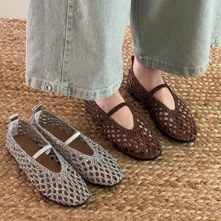 Clara Metallic Woven Mary Jane Flats